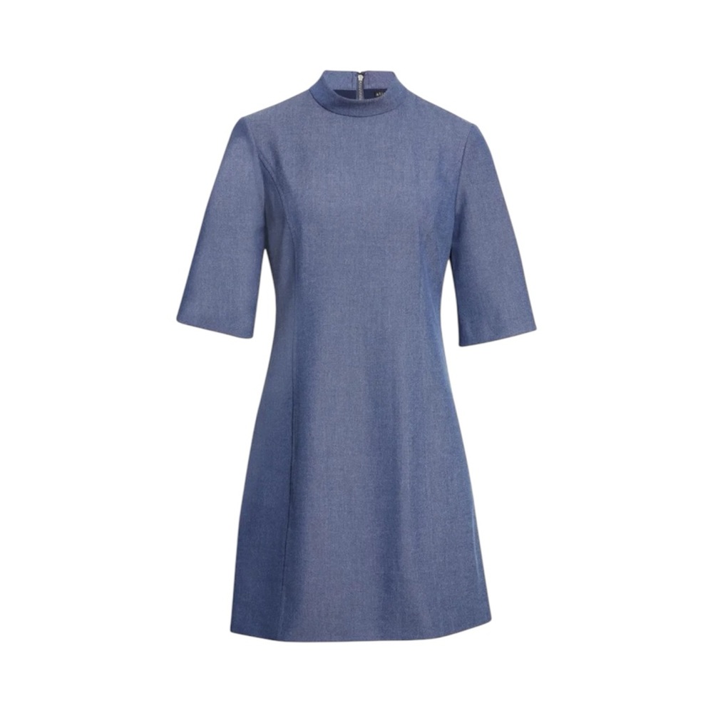 Alice + Olivia Coley A-Line Dress Dark Blue Mock Neck Midi Dress Women's Medium‎